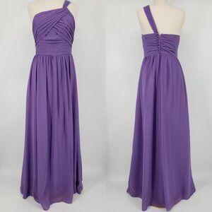 Alfred Angelo Bridesmaid Dress 10 Purple One Shoulder Long Maxi Pleated 7358L
